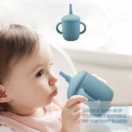 Gobelet d'apprentissage en silicone avec paille pour bébé